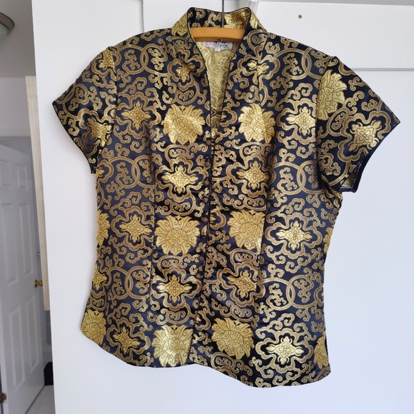 Gold and Black vintage blouse with mandarin collar and Chinese knot buttoms - Picture 16 of 16